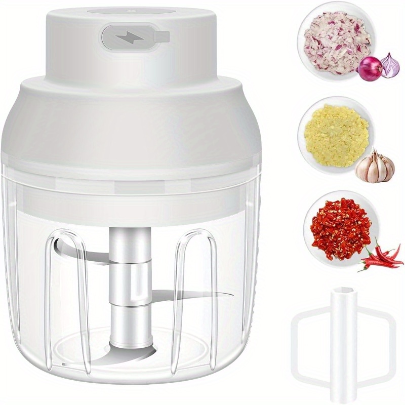 electric garlic chopper 8.45oz with egg beater - usb-powered cordless mini food processor, portable glass blender for garlic, onion, ginger, chili & veggies,   operation,   with ergonomic lid & usb charging, easy-clean durable construction, ideal for small kitchens & travel - white, garlic crusher, onion chopping, vegetable mincer, food processor electric, electric food chopper, food processor for kitchen, mini food processor, mini food chopper, chopper for food Product details 1