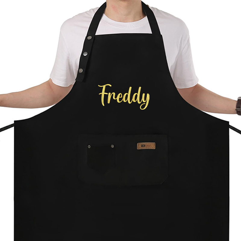 TEMU Embroidered Custom Black Kitchen Apron, And Easy To Clean, Multiple Pockets, Adjustable Straps, Suitable For Cooking And Baking, Baking Apron,