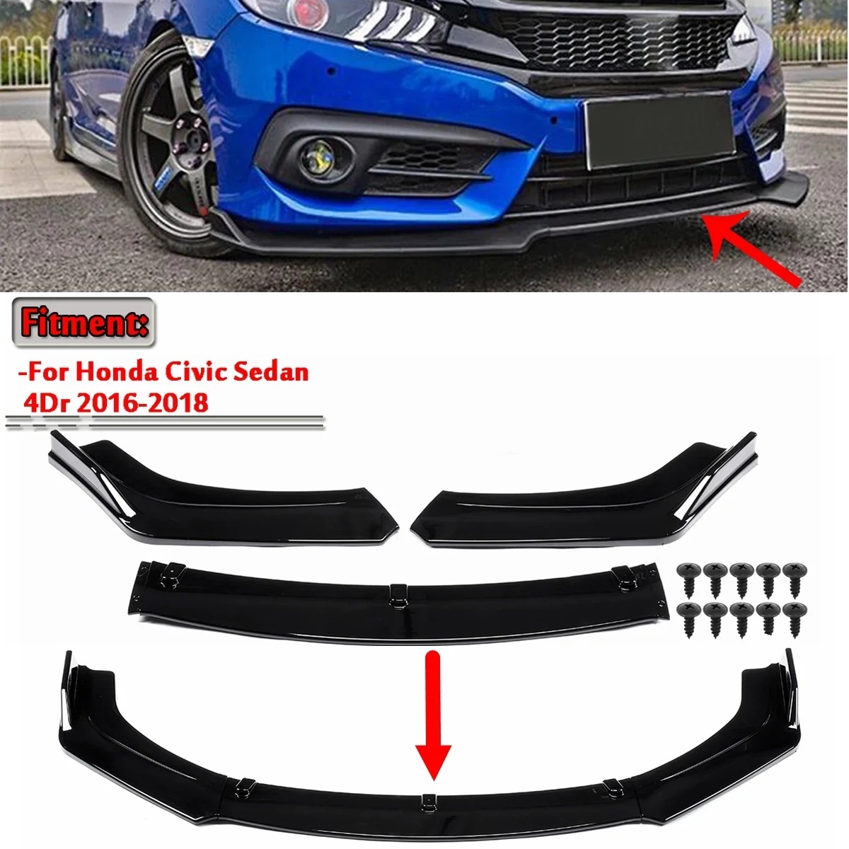 TEMU Universal Front Lip Splitter Body Kit Front Spoiler Lip Air Dam Chin Front Bumper Lip Lower Protector Gloss Black