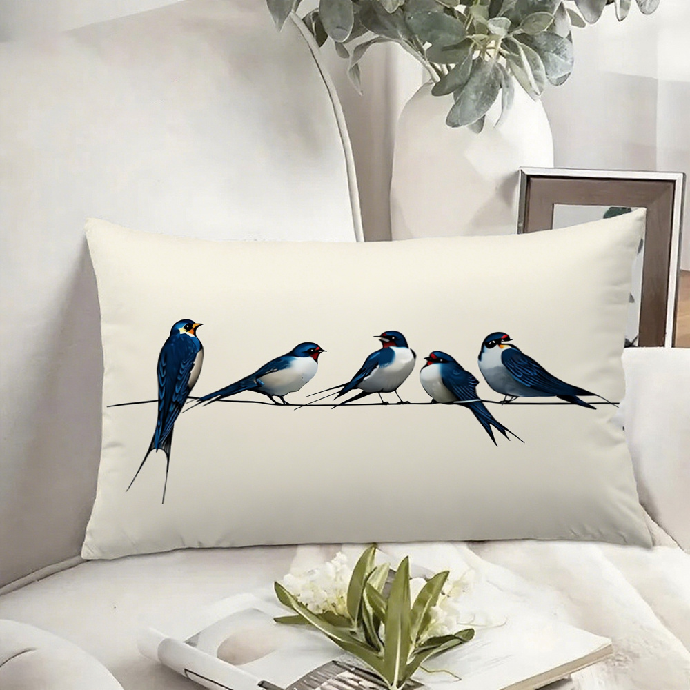 TEMU 2d Flat - 1pc, 5 Blue Bird Pattern Long Pillowcase, Easy And Fresh, Essential For , 2d Digital Printing Farmhouse Spring Decoration Long