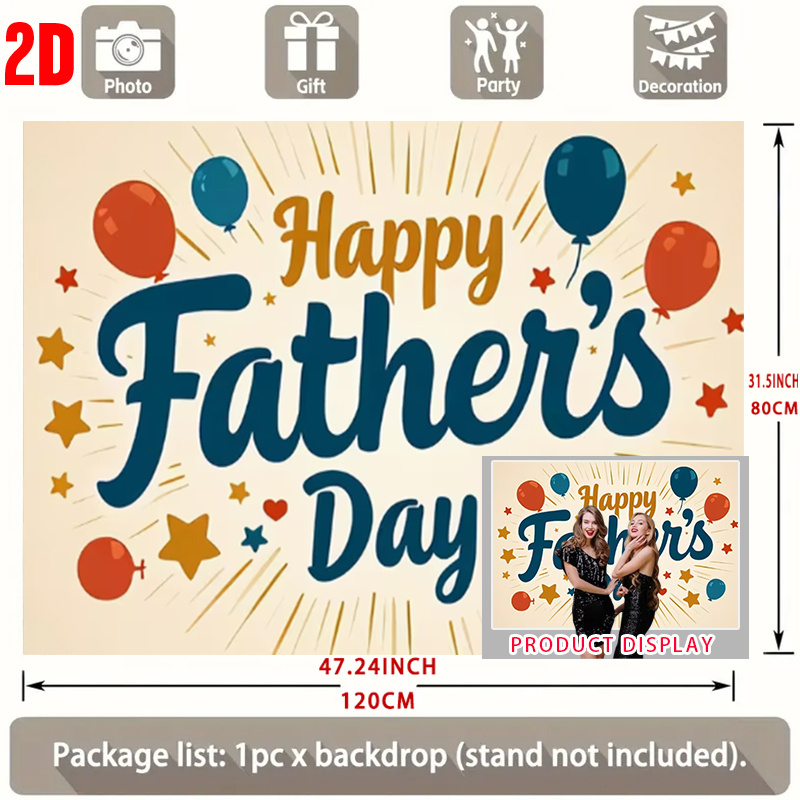 TEMU 2d Flat, 2d Flat Banner, 1pc Fiber Father's Day Background Banner, Happy Father's Day Themed Illustration, Decorated With Balloons And Starsno