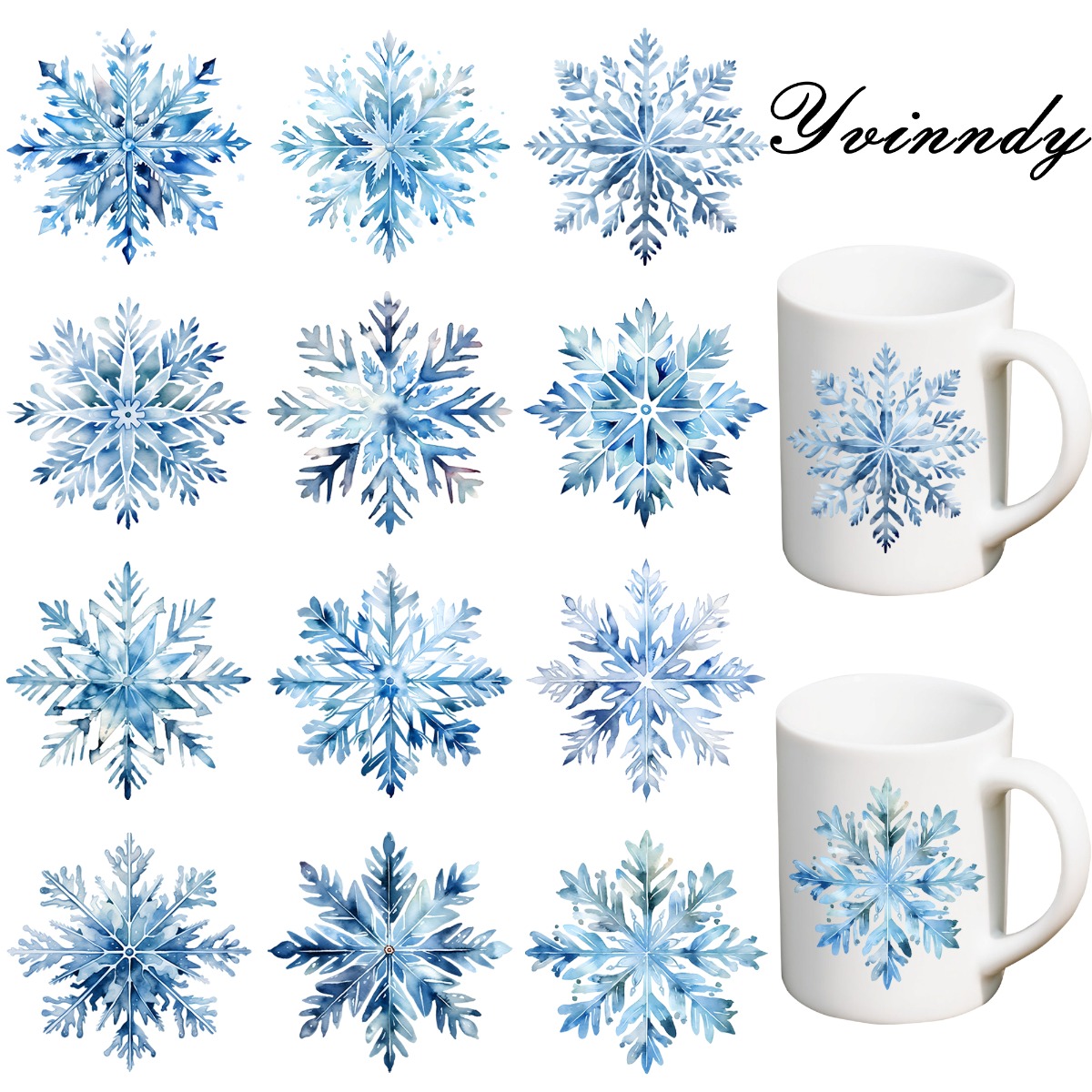 TEMU 12pcs/set Christmas Snowflake Crystal Diy Light Beige Tumbler Cup Sticker Decorative Transfer Paper Uv Dtf High- Transfer Sticker Cup Body