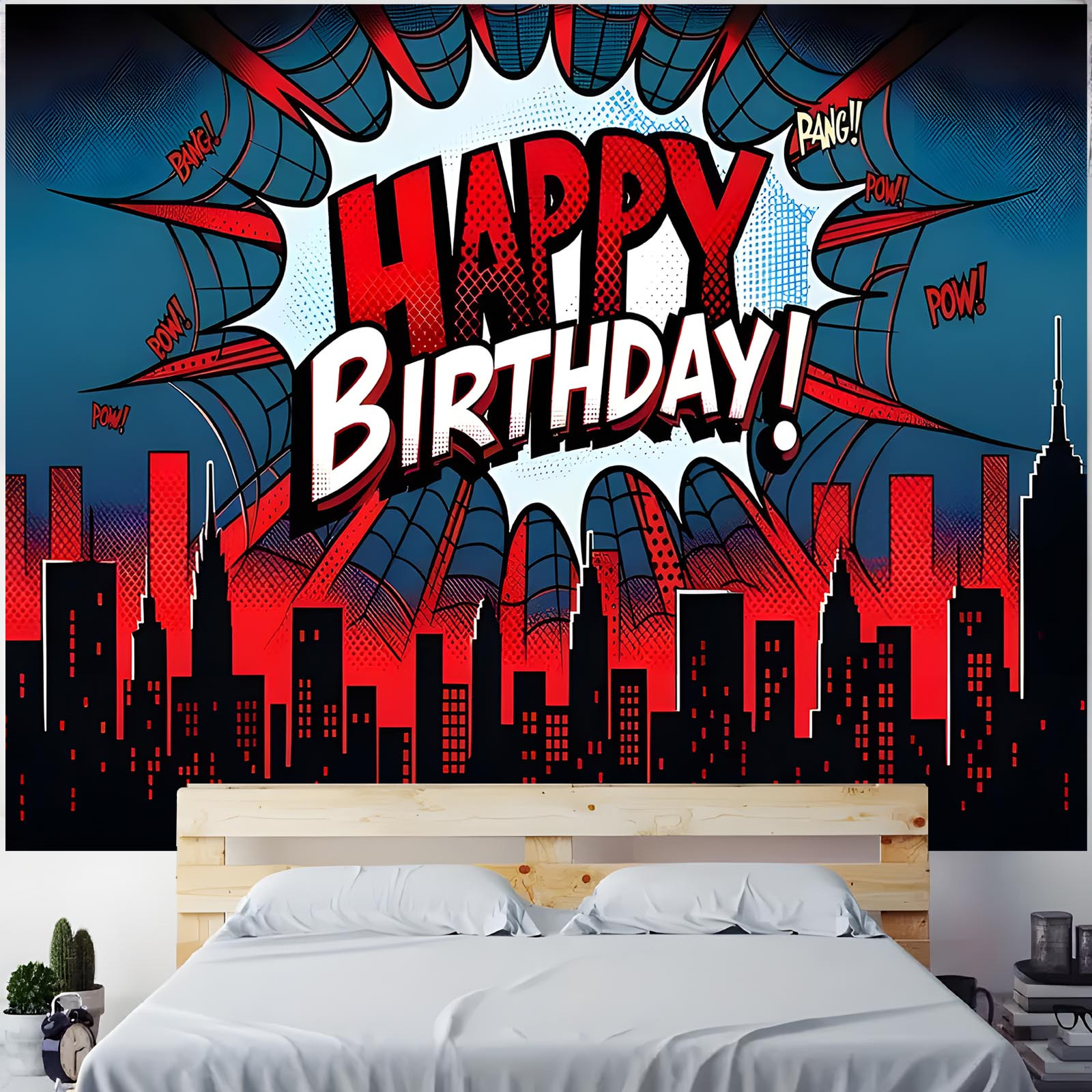 

Spider Superhero Banner - Polyester Backdrop For Indoor & Outdoor Parties, Living Room, Bedroom, Office Decor, Anniversary, Photo Wall,