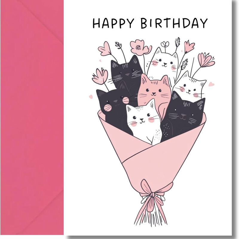TEMU Carte d'anniversaire pour chat pour femme, joli motif de bouquet, parfaite pour maman, amoureuse ou propriétaire