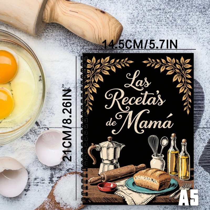 TEMU 1 , Cuaderno A5 para Recetas en Español, Libro de Recetas Personal con Encuadernación de Alambre , Adecuado para Cocina en Casa, Repostería y