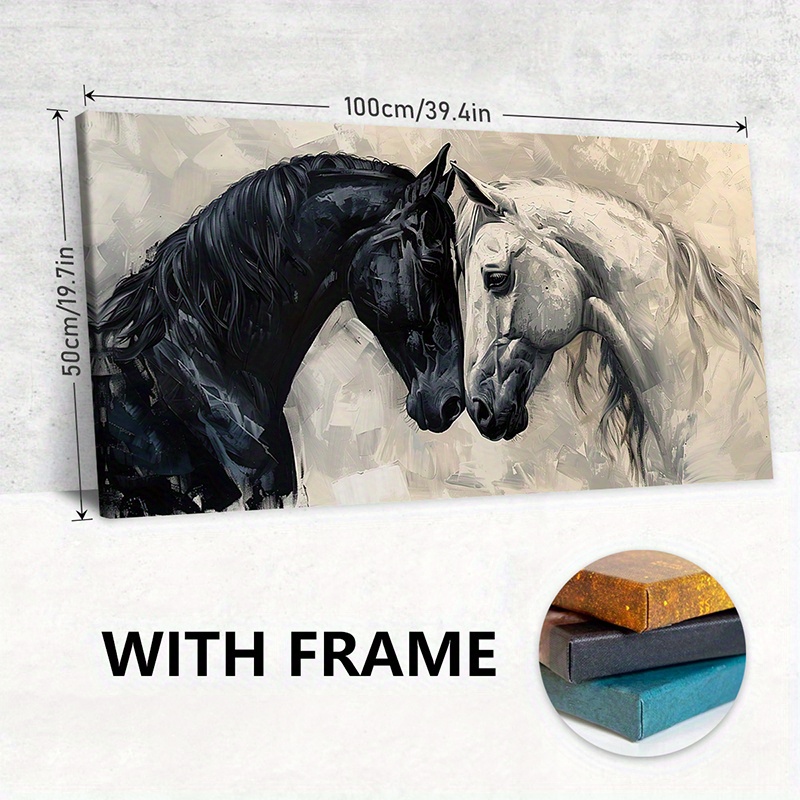 TEMU 1 pieza de Póster en con de Madera - Romántico de Caballos Abstractos y , Pintura de Pared Vintage para , Dormitorio, Oficina, Café, Gimnasio,
