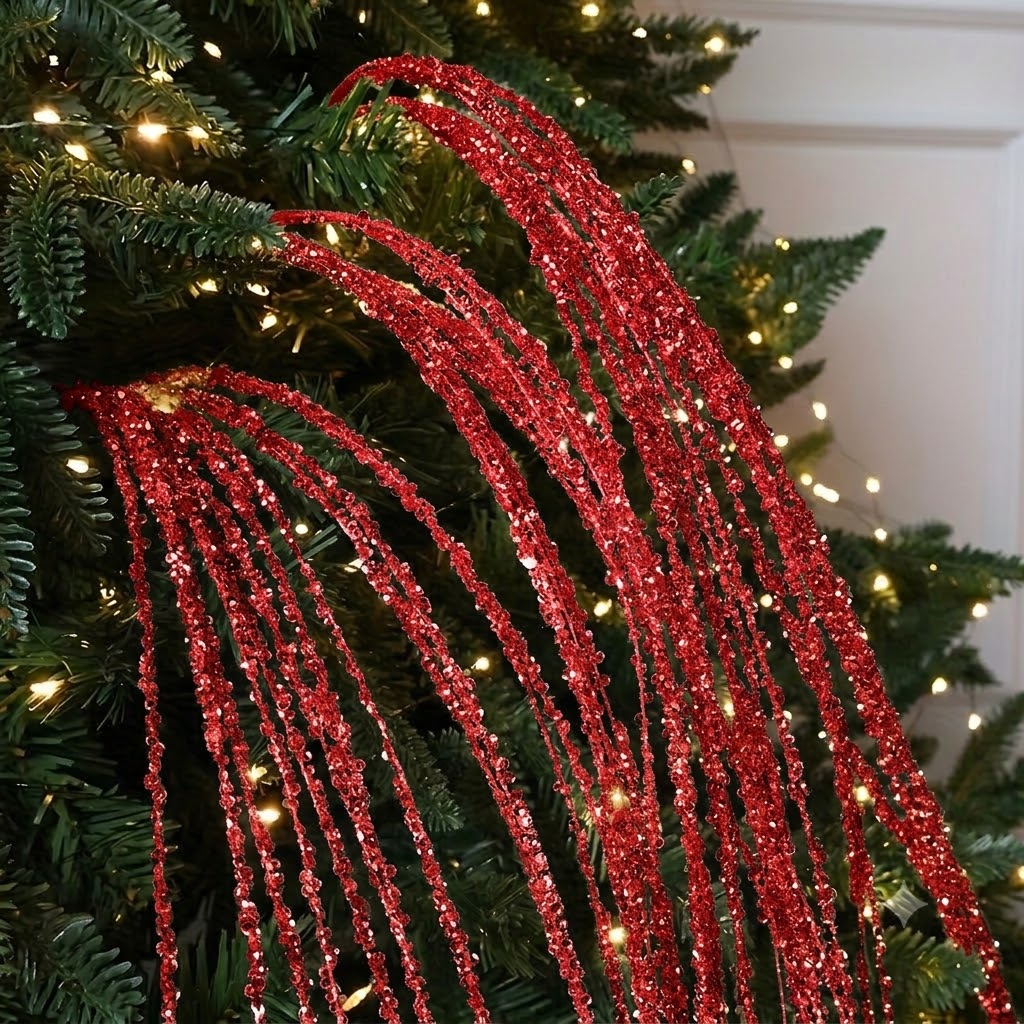 TEMU 4pcs Décorations de sapin de Noël galaxie de luxe, paillettes champagne - Branches scintillantes fluides, ornements suspendus élégants, convient
