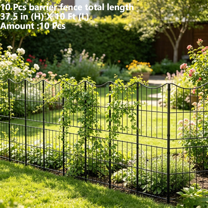 TEMU [3d] 10 Pack Decorative Garden Fence, 37.5in(h) X 10ft(l) Rustproof Metal Wire Panel Border, Curved Animal Barrier For Dogs, Outdoor Landscape