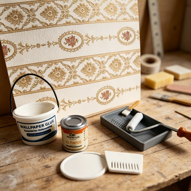 TEMU 8pcs/set Dollhouse Wall Sticker And Roller Brush Tray Scraper And Bucket And Paint Model Wall Set Ornament Dollhouse Simulation Decoration Model