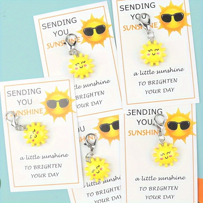 TEMU 20pcs (10 Keychains+10 Cards) Sun Keychain Mini Bag Pendant Accessory Pocket Gift With Sun Greeting Card Suitable For To Family, , Colleagues,