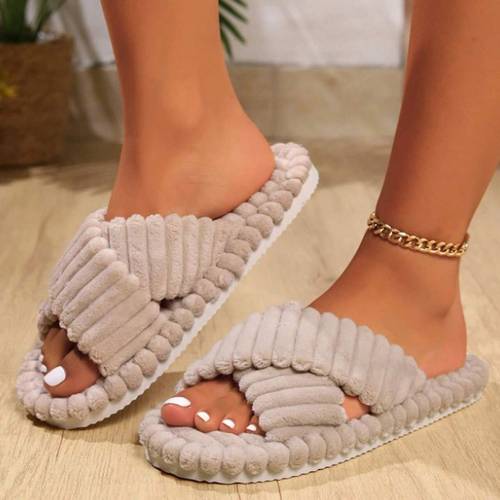 2025 new womens corduroy cross strap home slippers sole indoor house shoes round toe comfortable for women cute slippers plush textured slippers cozy fabric construction stylish house shoes breathable lining ladies house shoes