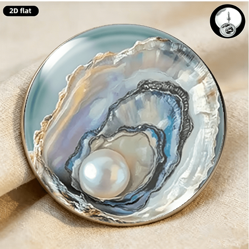 TEMU 1pc, 2d "natural Textured Mother-of-" Light Badge, Artistic Textured Craft Accessory, Unisex Exquisite Pin, Featuring Blue-gray Agate Texture