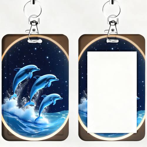 1pc womens student id card holder wallet with durable plastic dual slot for bus pass credit cards badges ids ocean case with lanyard for travel