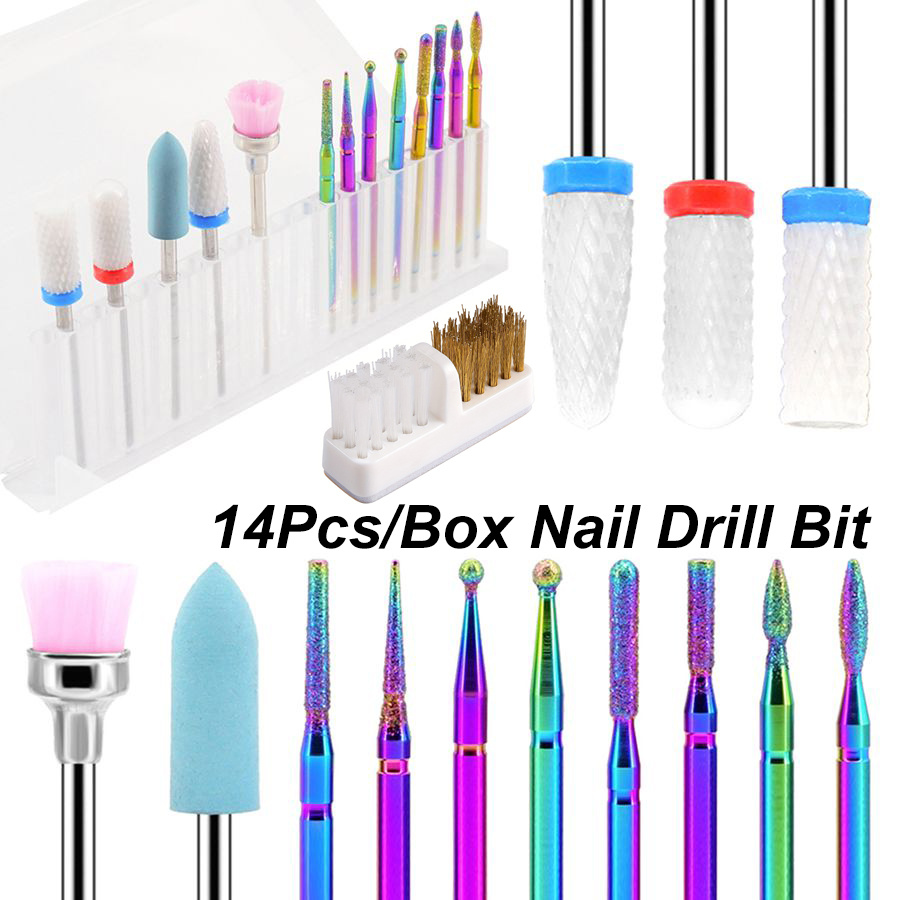 TEMU 14-delige Nagelboor Set met Reinigingsborstel 3/32 Inch Professionele Nagelboor Set Nagelriem Nagelboor Acryl Gel Nagel Tech Manicure Pedicure