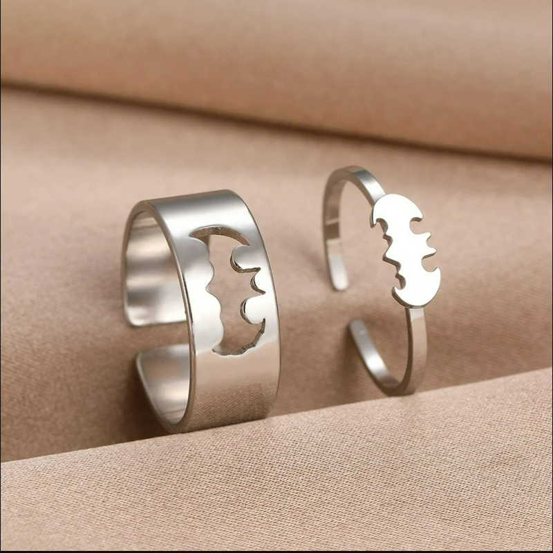TEMU 2pcs Wb Warner . Bat Couple Rings Suitable For Parties, Gifts, Mardi Gras - Adjustable Gothic Matching Bands For &, Iconic Wb, Wearable For