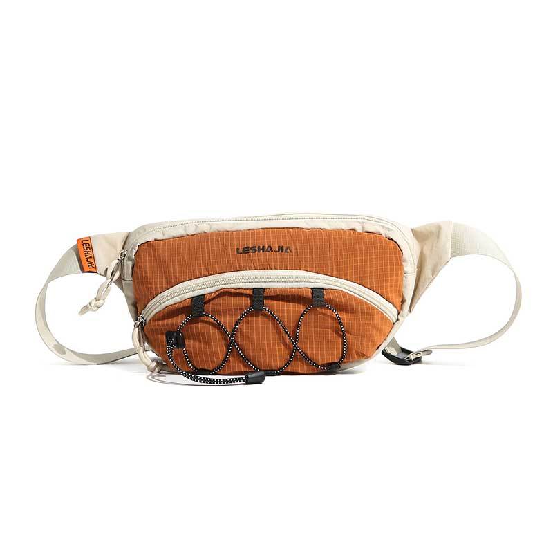 Outdoor Techwear Color-Block Mesh Waist Bag, Multi-Layer Storage
