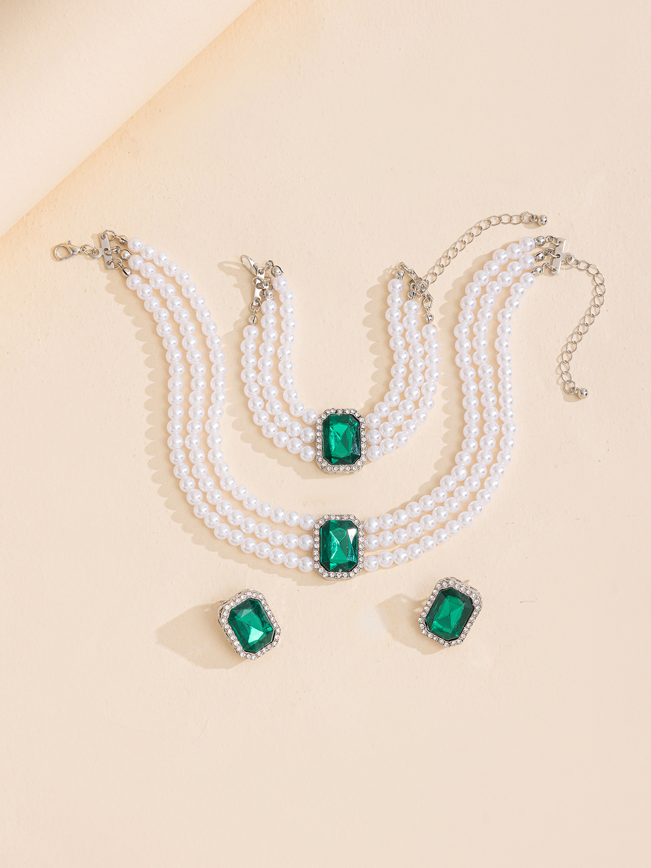 Women's Luxury Imitation Necklace & Bracelet Set with -Cut Green Gemstone-like Beads - Multi-Strand Collarbone Chain & Matching Bracelet Jewelry for Parties, Weddings, Daily Wear - Affordable -Alternative Accessories, Jewelry For Women, Necklace For Women High Quality, Long Necklaces For Women, Necklace For Women, Necklaces For Women