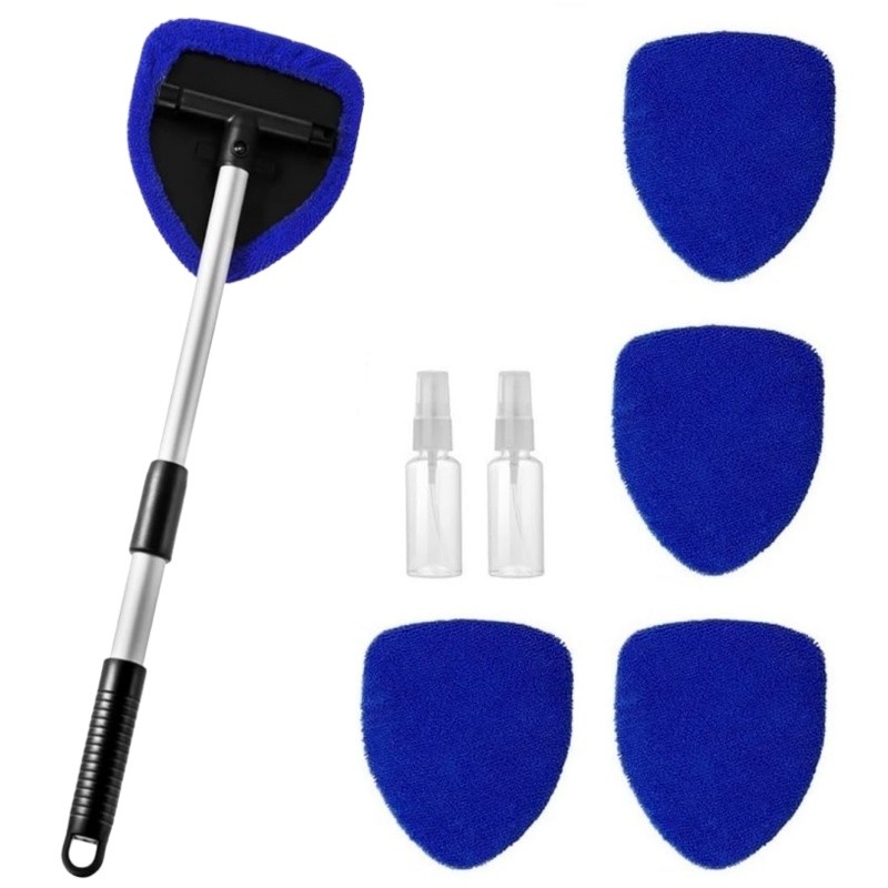 TEMU 7pcs Set For Cleaning Car Windshields, Featuring An Extendable , Window Cleaner, 5 Reusable Pads, And Bottles, Designed For Multifunctional Use