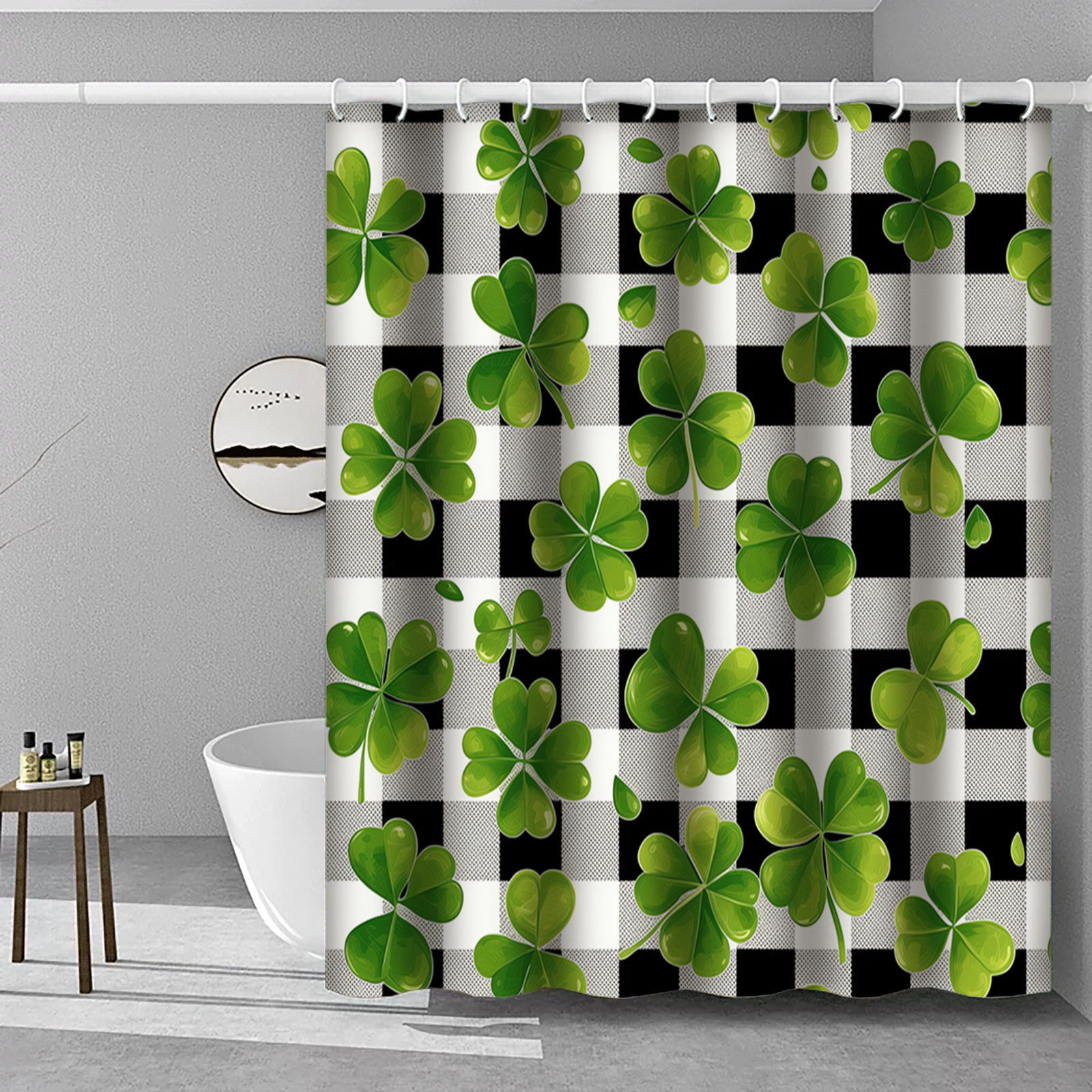 

's Day Shamrock Clover Shower Curtain - Waterproof, Machine Washable With Hooks Included, Bathroom Decor, Bathroom Decor And Accessories, , Bedroom & Dining Room, Holiday Decor