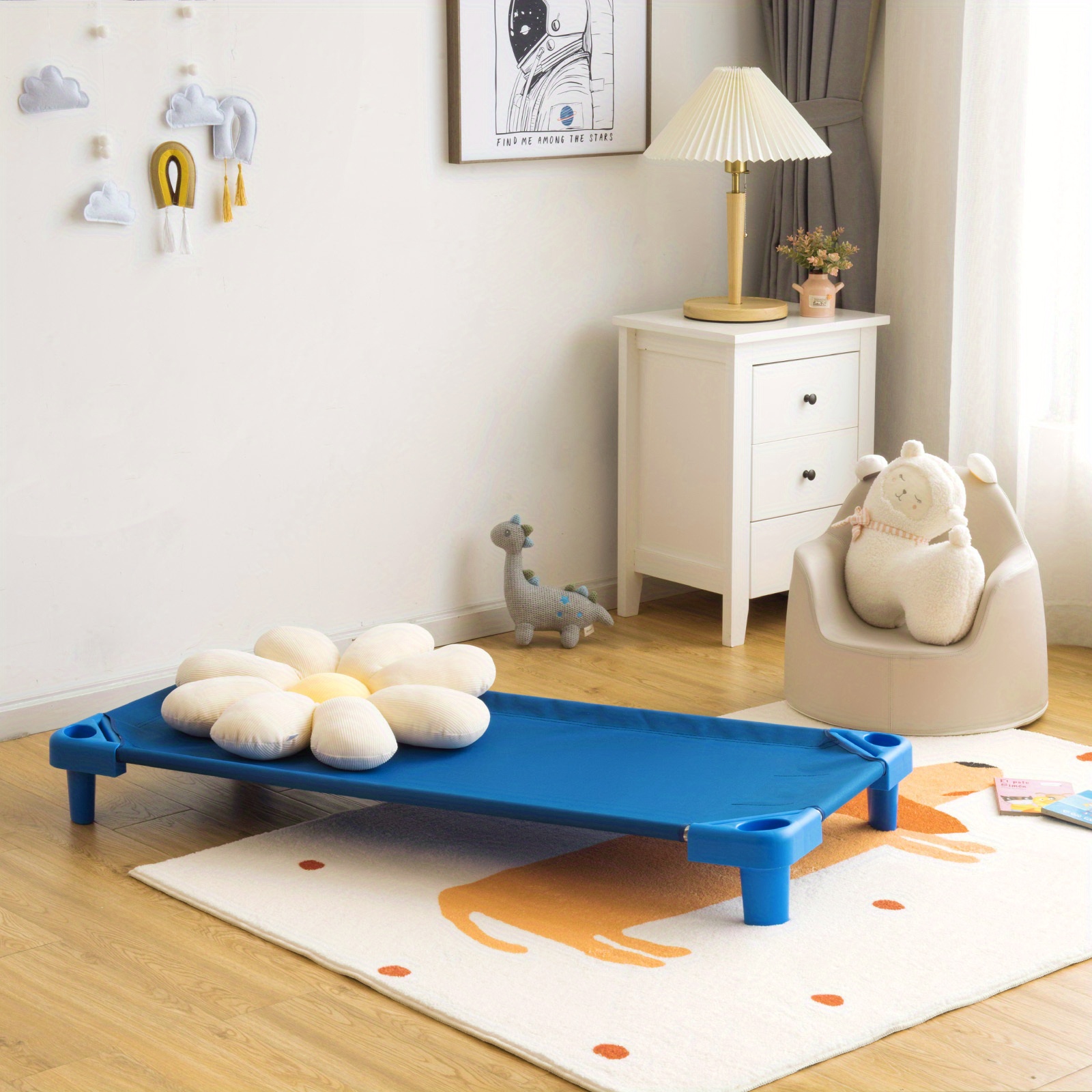 COSTWAY Heavy-Duty Stackable Daycare Cot - Preschool Naptime Rest Mat with Easy-Lift Corners & Detachable Oxford Fabric, Space-Saving Design, Standard Size for Daycares - 6-Pack, Blue, Cot for, Daycare Essentials, Playful Design, Durable Construction, Daycare Furniture, Parents And Caregivers