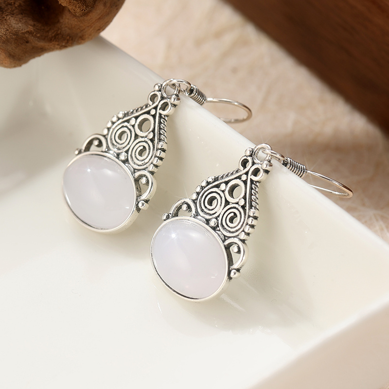 Women's Gothic Filigree Boho Design Earrings with Rainbow Opal