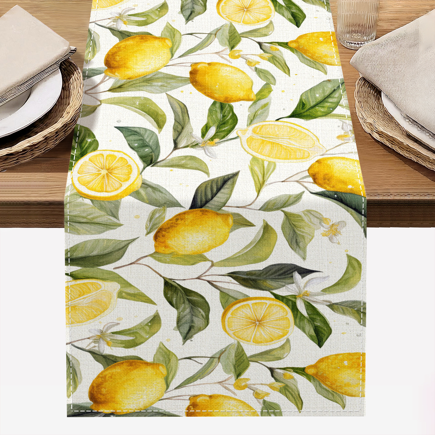 Image of 1pc, Lemon Pattern Table Runner, 72 Inch Polyester Holiday Party Table Decor, Home Kitchen Decor, Home Decor, Gift