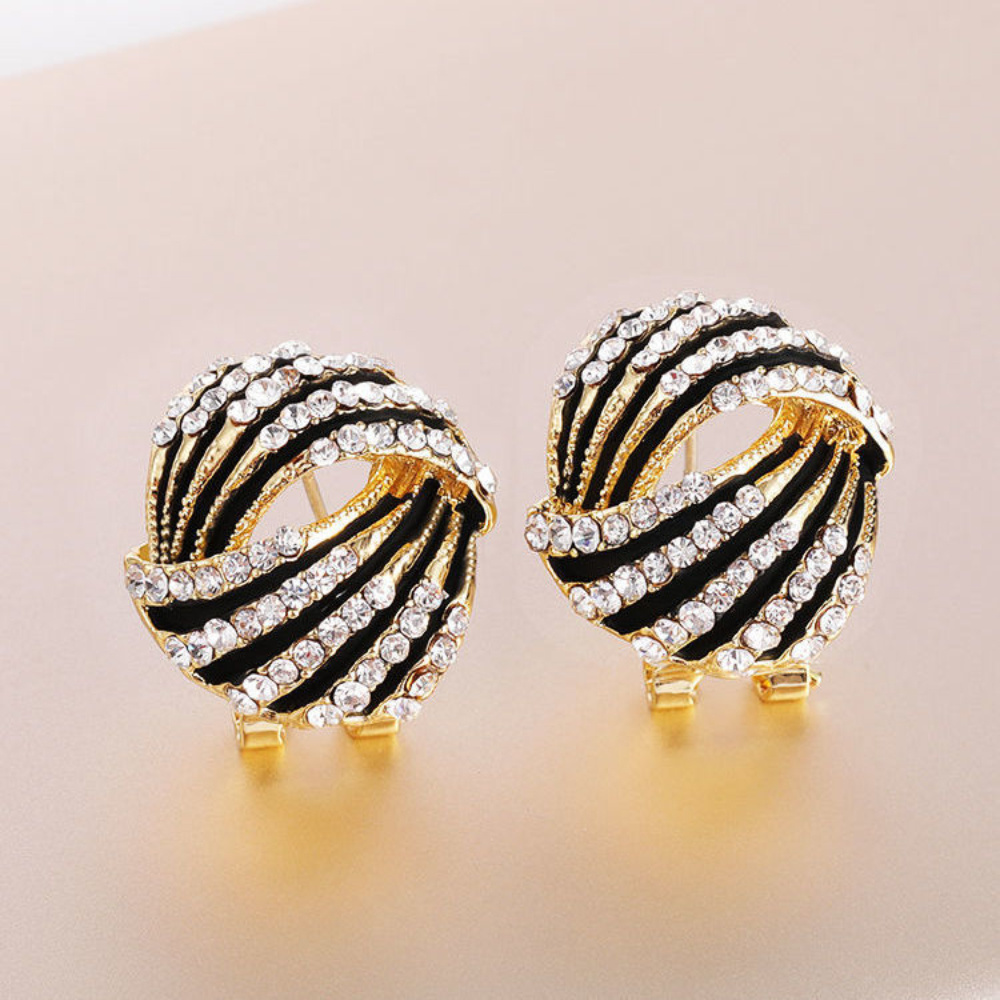 

Threaded Earrings Women's Sexy Temperament S Black Striped Zirconia Flower Ear Stud Earrings Earrings