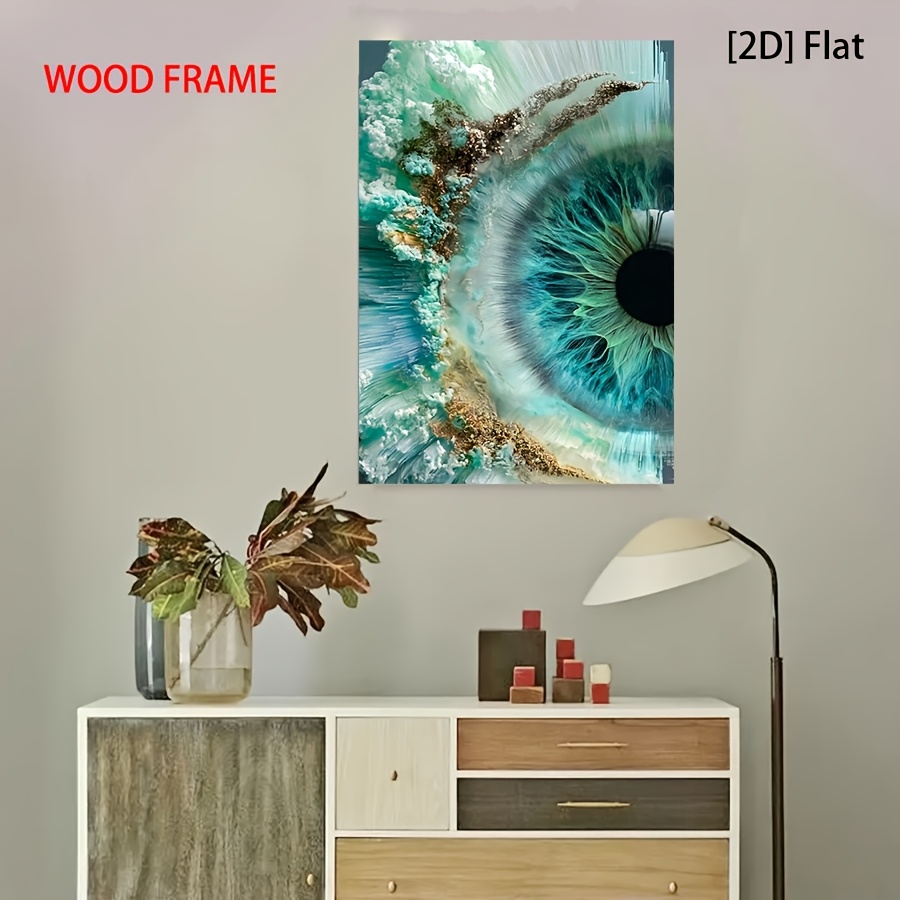 2D Flat, Wooden Frame Canvas Painting Teal   Eye Texture Abstract Illustration, Healing   Style, Suitable for Living Room, Study,  , Christmas, Easter, Art Enthusiasts, Literary Youth, 2D Flat