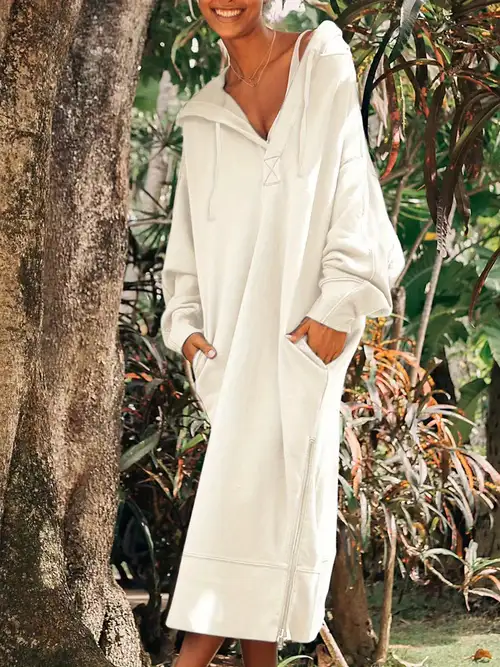 color-block textured hoodie dress with o-ring zipper and drawstring long sleeves | Shop Now For Limited-time Deals | Temu color-block textured hoodie dress with o-ring zipper and drawstring long sleeves | Shop Now For Limited-time Deals | Temu