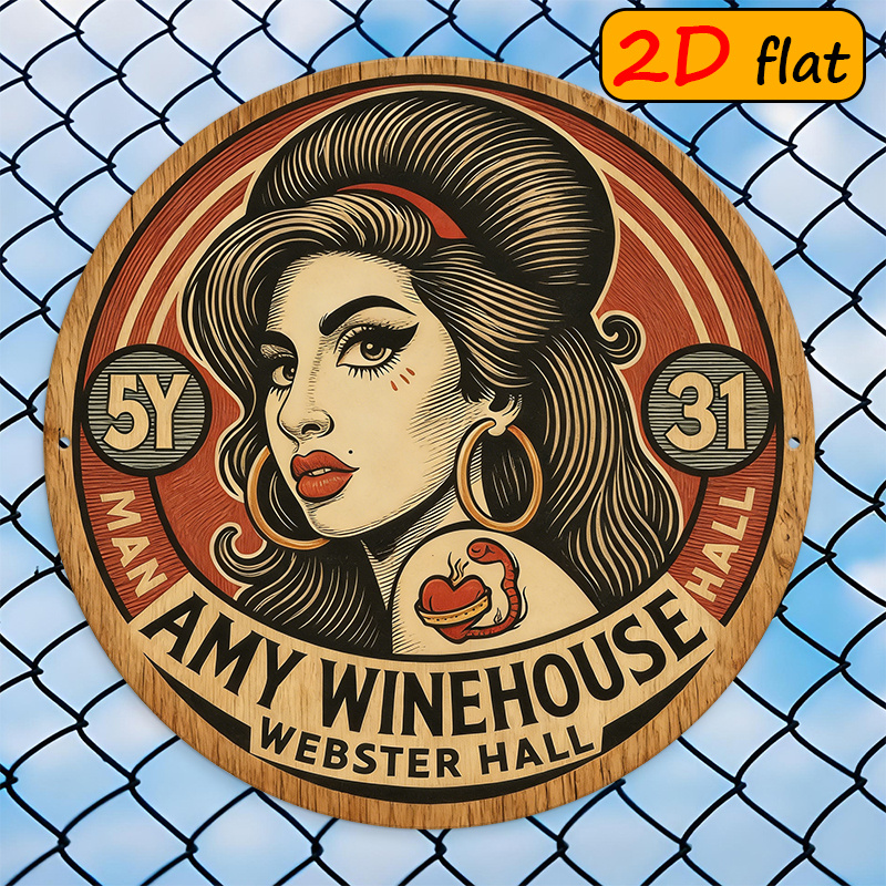 TEMU 2d Flat, [2d Flat] 1pc Amy Portrait & Signature Plaque - Aluminum Round Sign Suitable For Music-themed Decor, Bars, Restaurants - Collectible