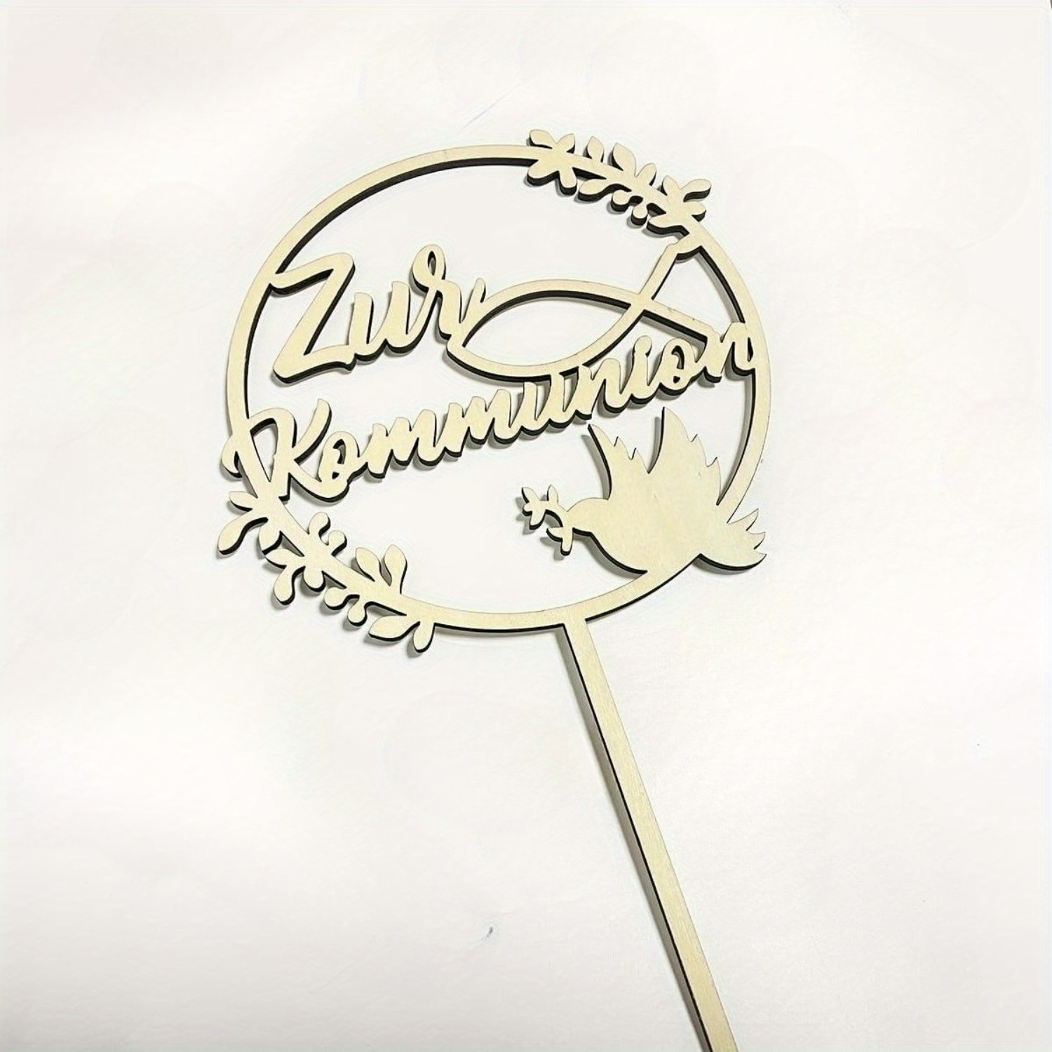 Image of 1pc Wooden First Communion Cake Topper - Cake Decoration Cake Topper For Young Girls' First Holy Communion