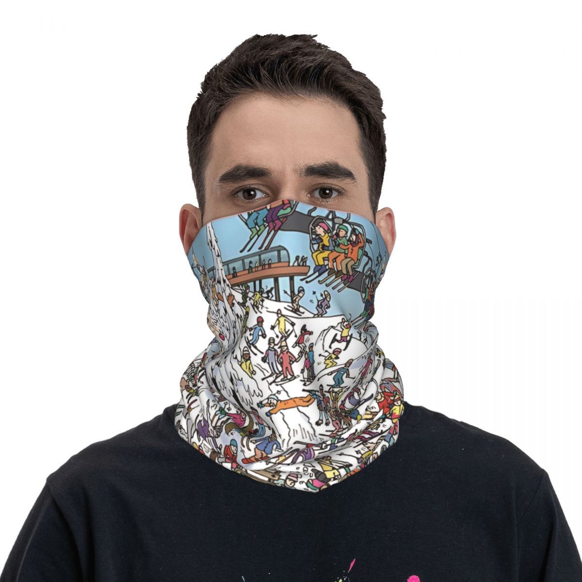 

1pc Cache-cou Tendance à Thème de Ski | Masque de Visage en Léger avec Imprimé d'Art | Extensible et Respirant pour le Cyclisme, | Foulard de Style