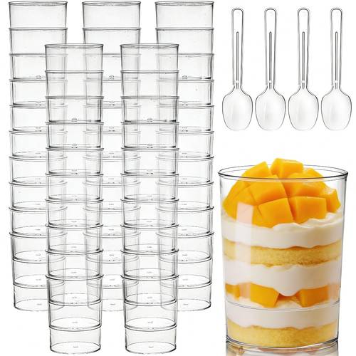 set of 40pcs 20 cups 20 spoons leak proof clear dessert cups with tasting spoons heavy duty stackable cylindrical cups for tiramisu pudding cheesecake jelly elegant wedding birthday party tableware space saving easy to clean