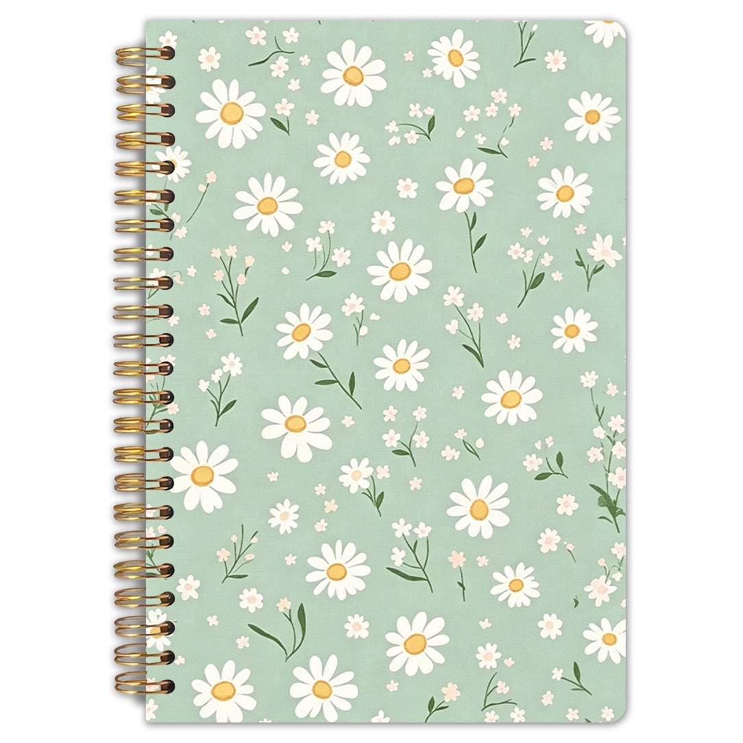 TEMU 1pc Spiral Notebook With Mint Green Daisy Floral Pattern Cover, Quality Lined Paper, For And Journaling, Perfect As A Gentle Gift For Fans Of