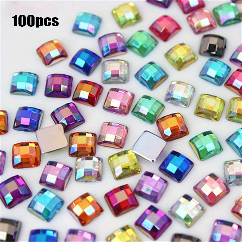 Image of 100pcs Mini Square Nail Diamonds, 5mm/0.2in Flat Ab Acrylic Diamonds, Nail Additions, Suitable For Salon And Holiday Clothing Nail Decoration