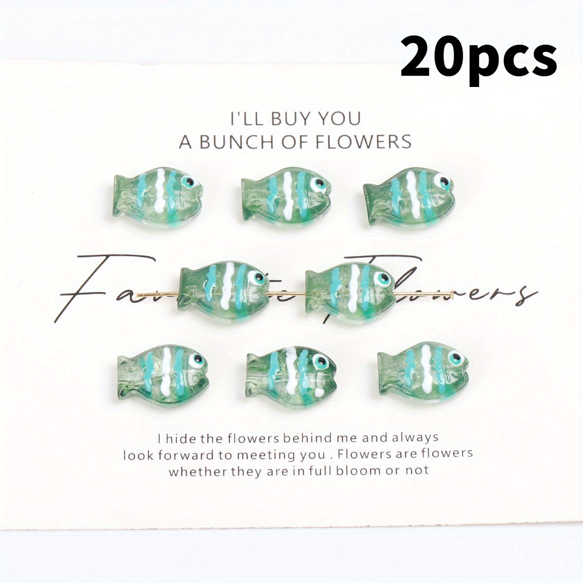 TEMU 10pcs/20pcs Green Small Stripes Fish-shaped Glass Beads 10x14mm Beads Suitable For Bracelets Necklaces Making Ocean Themed Crafts Charm Beads