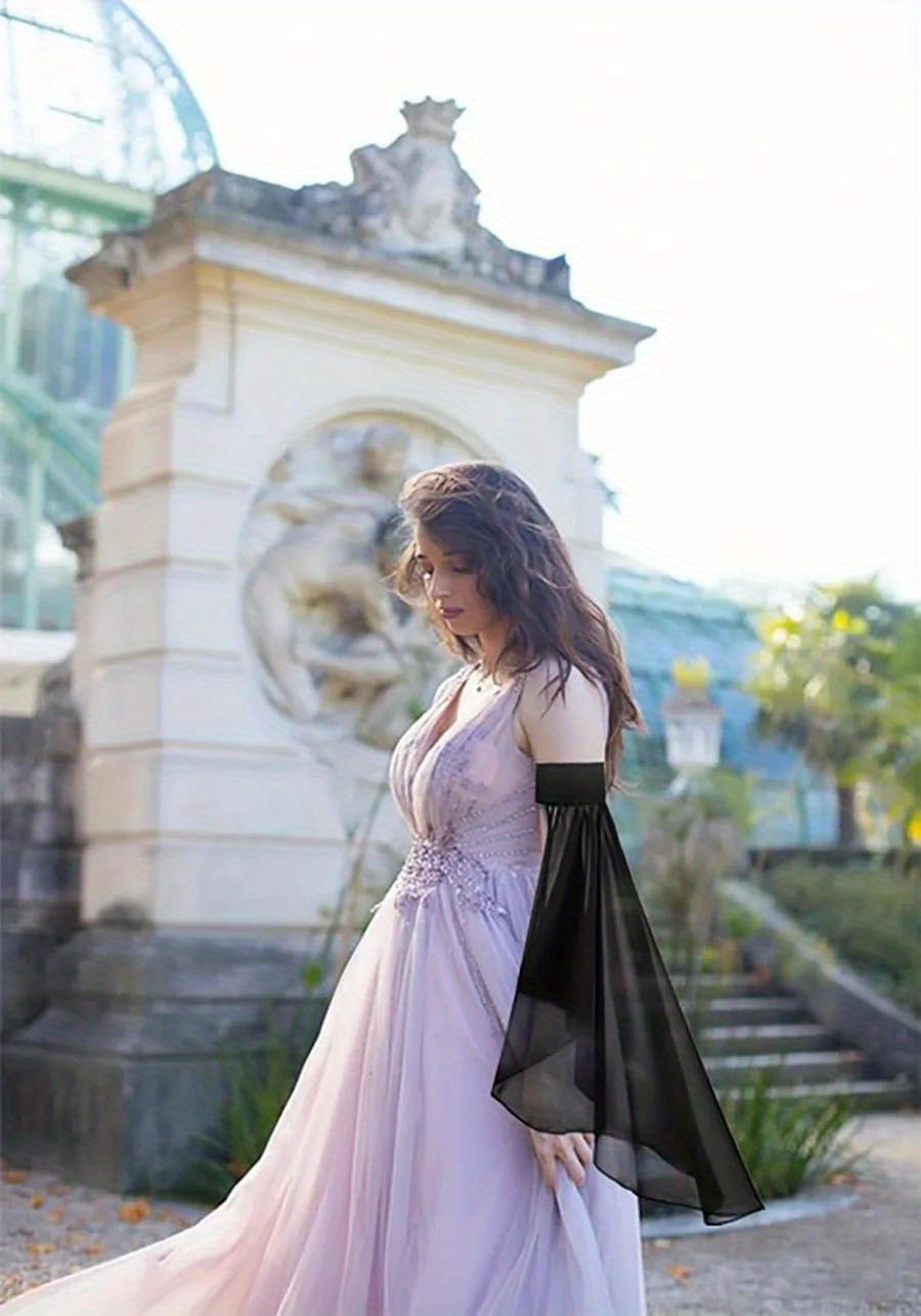 1 pair womens gothic long tulle sleeves detachable chiffon