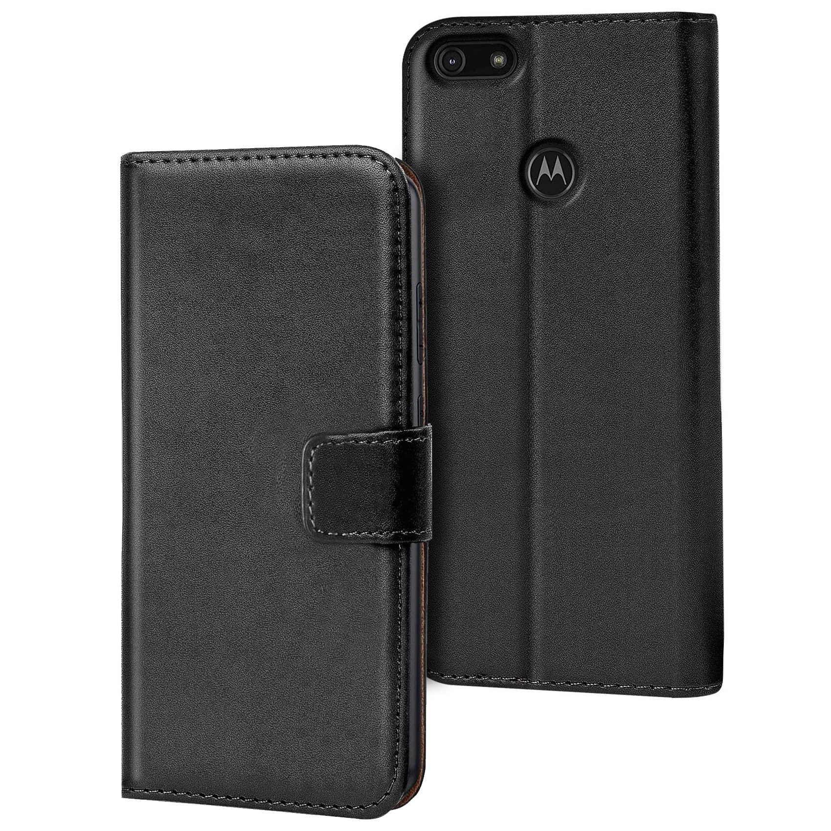 TEMU Phone Case - Case For Moto E6 Play, Book-style Wallet Cover, , Made Of Faux Leather, Includes Card Slots And Stand Feature, Color: Black