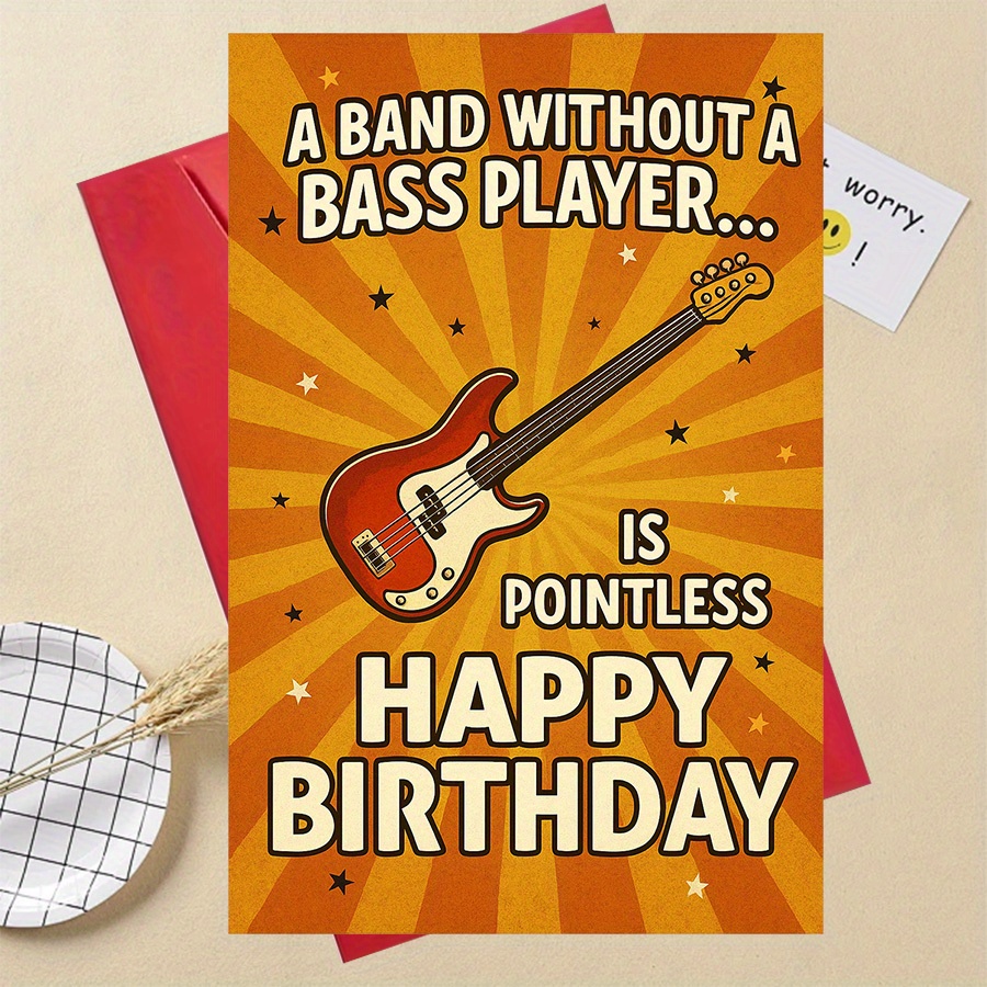TEMU 1pc Funny Bassist Birthday Card - "no Bassist No Band No Meaning" Music Theme Greeting Card Suitable For Musicians, Players, Music Lovers -