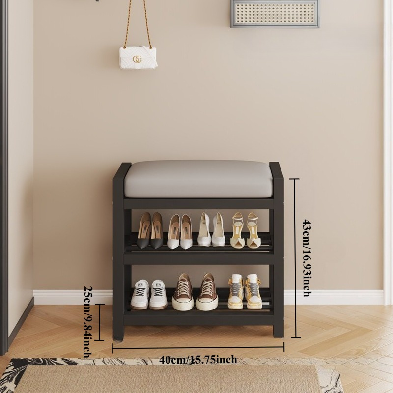 tier stackable metal shoe rack cushioned seat space saving