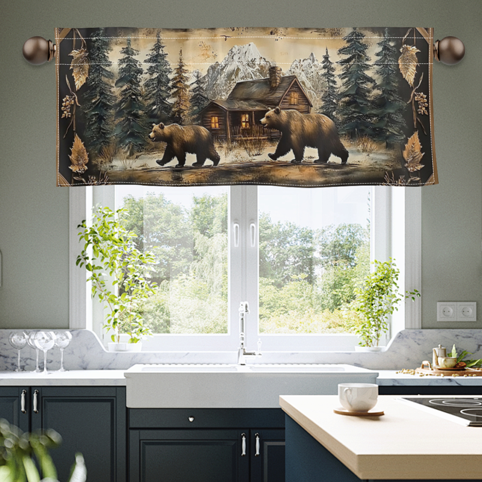 

[1pc Cabin Window Valance] & Cabin Window Valance, 54x17.7 Inches, Modern Polyester Fabric, Semi-transparent, Rod Pocket, Hand Wash Only, Room Decor