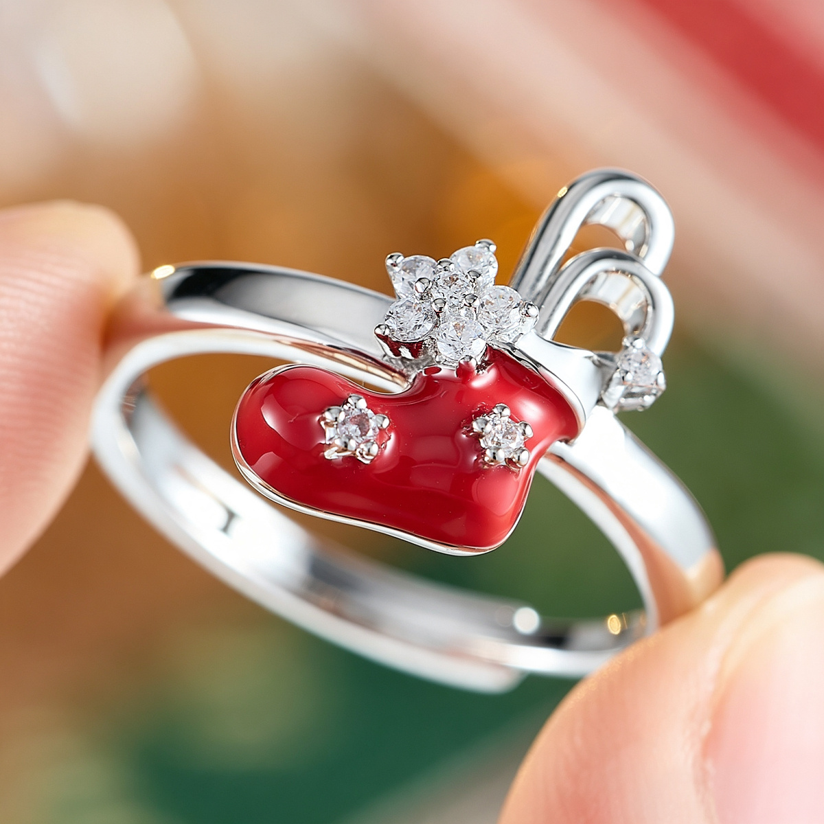 Women's Adjustable Bling Ring with Plated Synthetic Zirconia
