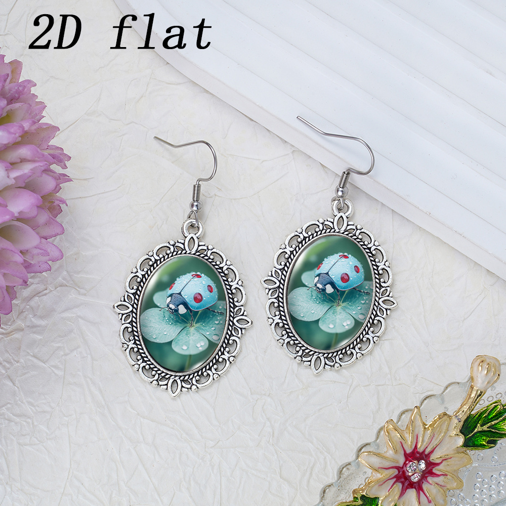 Morning Dew Ladybug Clover Pattern Glass Earrings