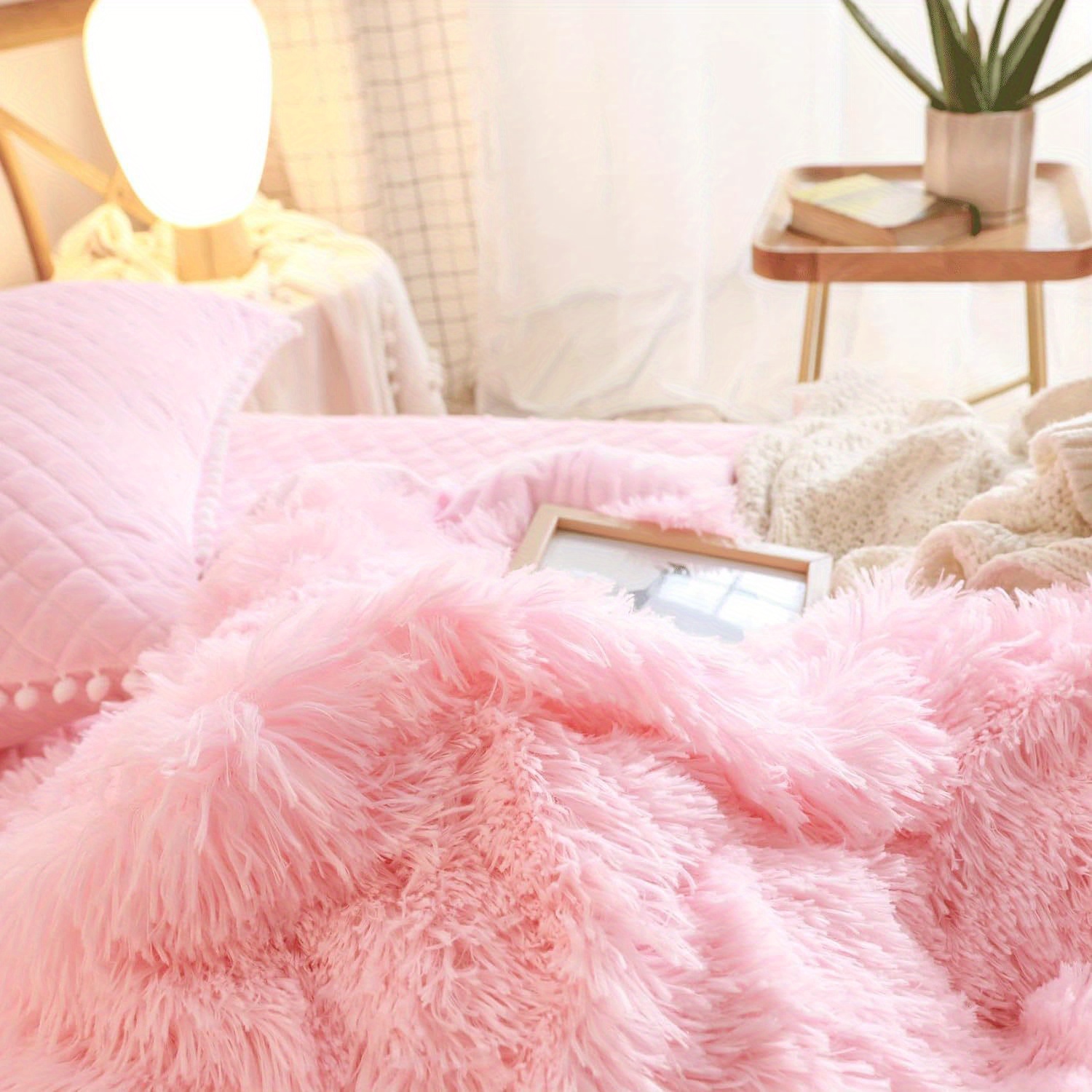 fluffy soft comforter cover queen set   fur bedding sets full queen king 3 pieces1 plush duvet cover 2 shaggy pillowcases fuzzy pink bed set plush duvet cover set bed sheets details 7