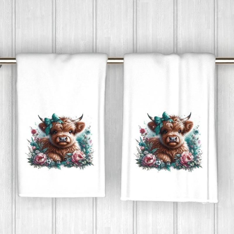 

2pcs Cute Highland Cow Towels, 18x26 Inch, Super Soft Polyester, Unscented, Quick-dry, Woven, Normal & Relaxed Textures, Decorative Cartoon-themed Hand Towels For Kitchen, Bathroom, Gym