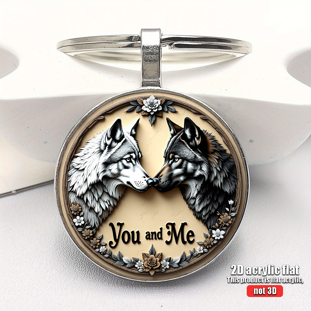 TEMU 2d Flat, 1pc Twin Wolves United Keychain Suitable For Car Keys, Backpacks & Gifts - Vintage Wolf Design With Wolf Pattern & 3d Shadow Texture,