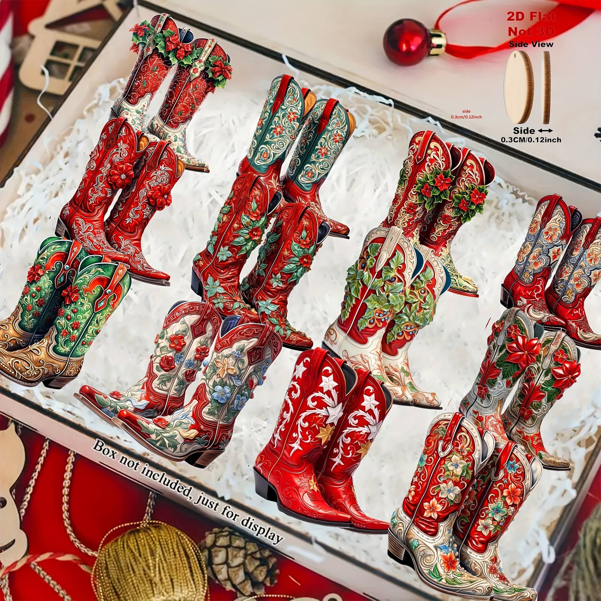 TEMU 2d Flat, 12pcs Western Cowboy Wooden Ornaments - Artificial Hanging -shaped Decorations Suitable For Christmas, New Year, Weddings, Halloween,