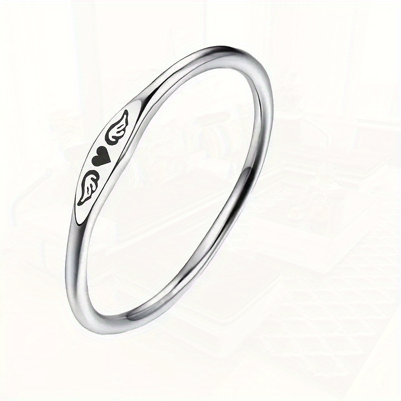 TEMU 1 Ring Engraved And Wings, Ring For In My Heart, Ring For Losing A , Commemorative Jewelry Gift, Carrier Of Emotional , Unique And Meaningful, Suitable For Daily Wear And