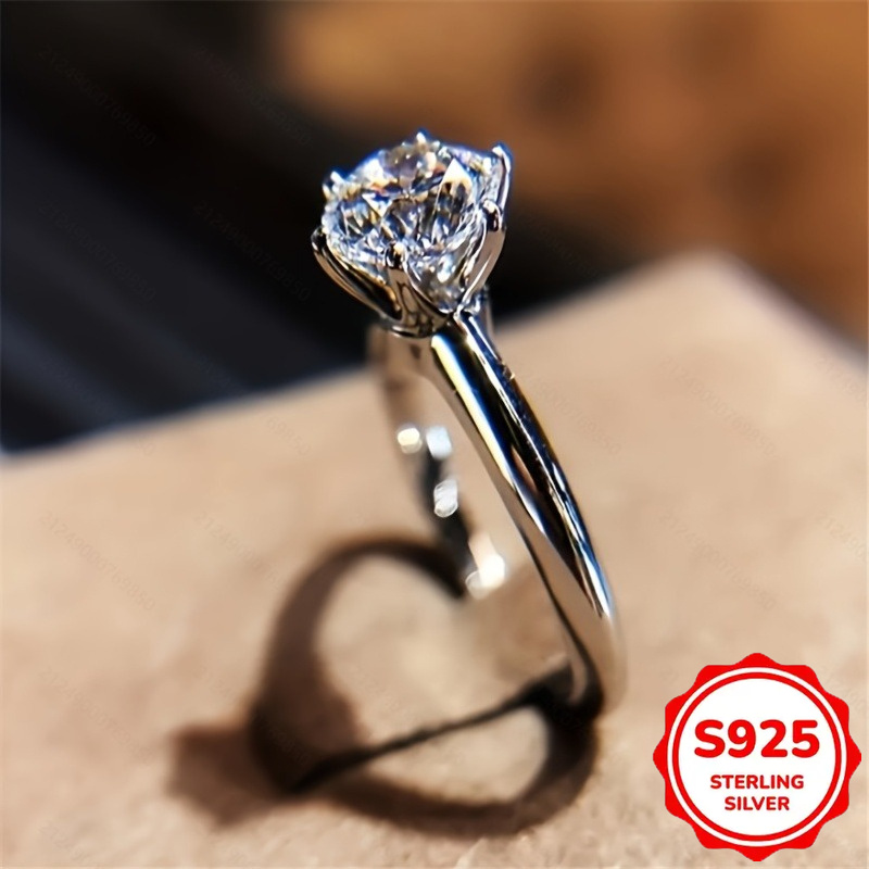 TEMU 1 Beautiful 925 Sterling Silvery 2-carat Ring - Stylish Design, Durable, Low , Comfortable, Suitable For Daily Wear - Birthdays, Anniversaries,