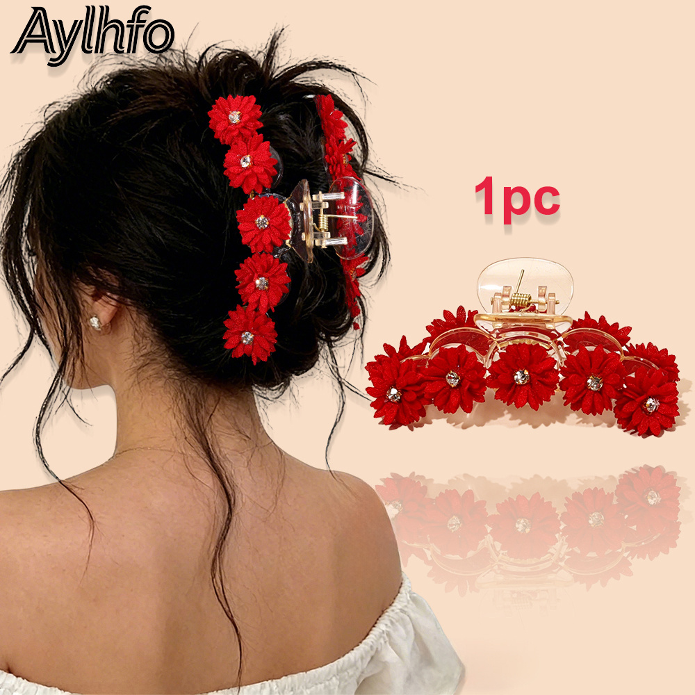 TEMU Aylhfo 1pc Spring And Summer New Shiny Rhinestone Simulation Chrysanthemum Flower Acrylic Hair Claw Clip, Women's Fashion Bohemian Style Daisy